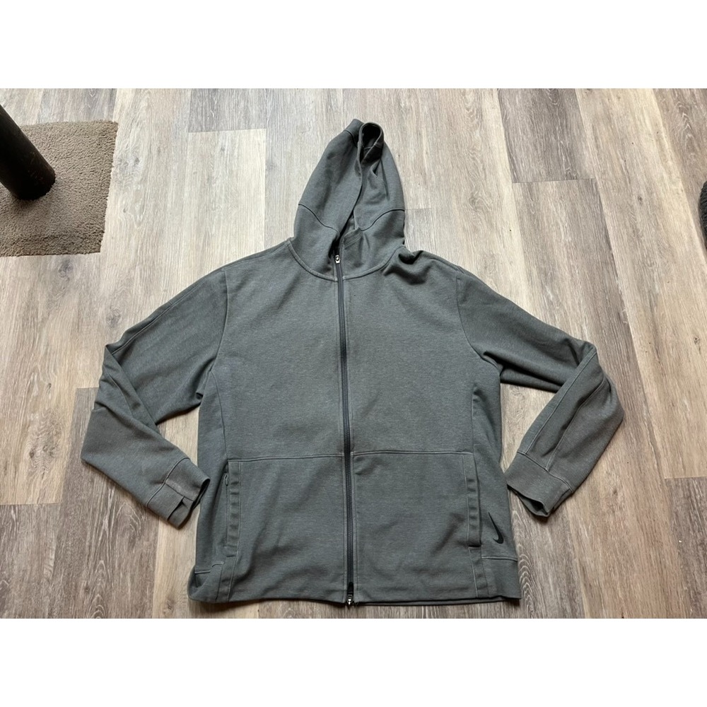 Nike Yoga Dri-Fit Gray Zip Up Hoodie Hooded Thumbhole Sweatshirt Size L